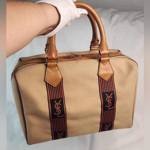 Vintage YSL Yves Saint Laurent Cassandra Logo Bag Canvas Boston Bag - Picture 13 of 13